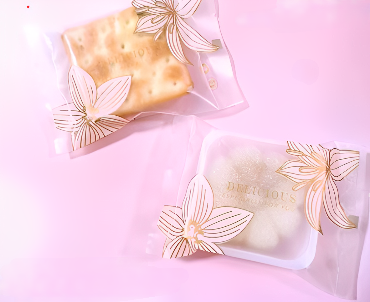 機封口 封口袋 餅乾袋 (金色、白色、透明花)-100入【良鎂烘焙批發】