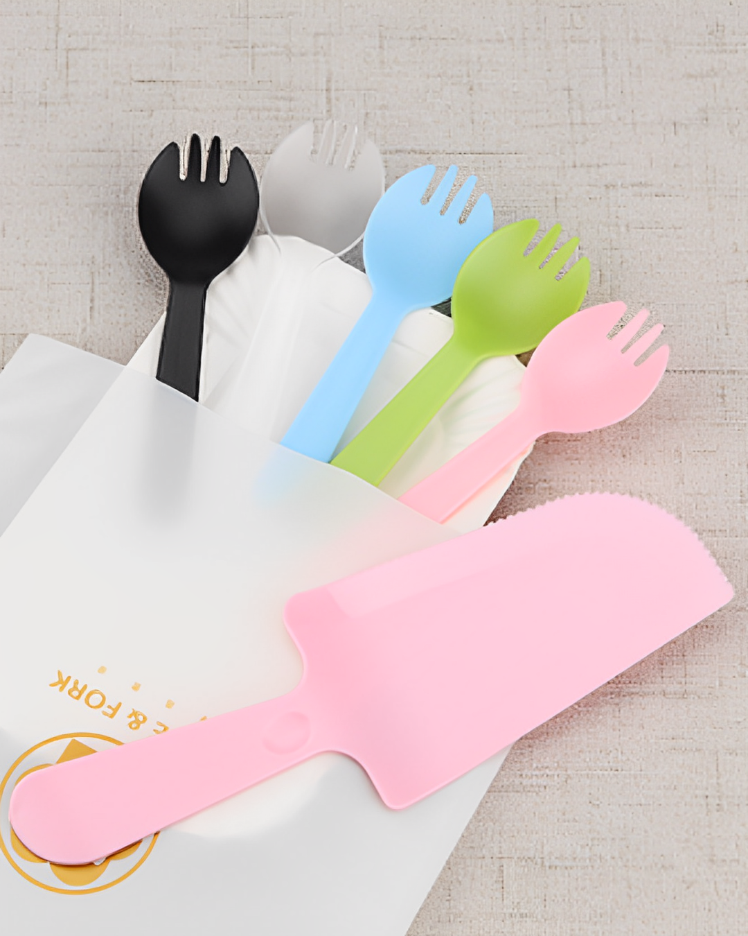 食品級 餐盤.彩色叉子.刀子 一套組5入