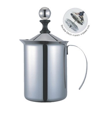 雙層手動 牛奶 奶泡器-寶馬牌  不銹鋼雙層濾網 奶泡 奶泡杯 奶泡機400cc(兩款電木柄/不鏽鋼)-【良鎂咖啡精品館