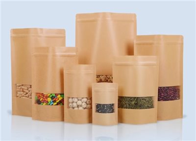 牛皮立體夾鏈袋(多尺寸)-50入 磨紗開窗28絲【良鎂咖啡烘焙批發】