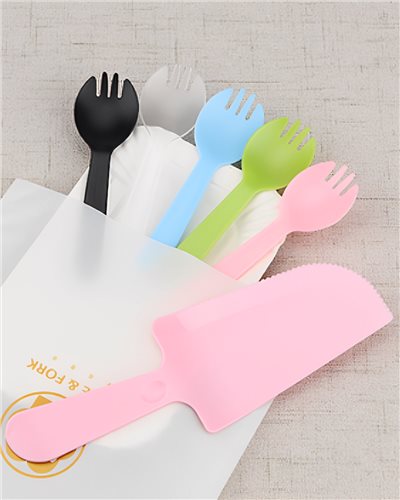 食品級 餐盤.彩色叉子.刀子 一套組5入
