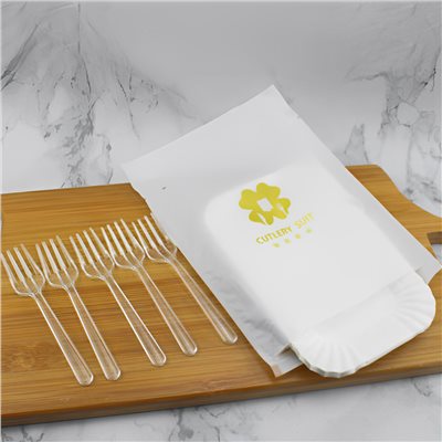 食品級 長盤(餐盤)+透明叉子 5入組