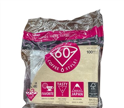 HARIO VCF-03-100 V60 手沖式錐型無漂白濾紙100入 1-6人份