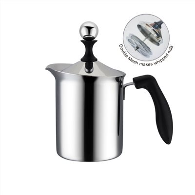 雙層手動 牛奶 奶泡器-寶馬牌  不銹鋼雙層濾網 奶泡 奶泡杯 奶泡機400cc(兩款電木柄/不鏽鋼)-【良鎂咖啡精品館