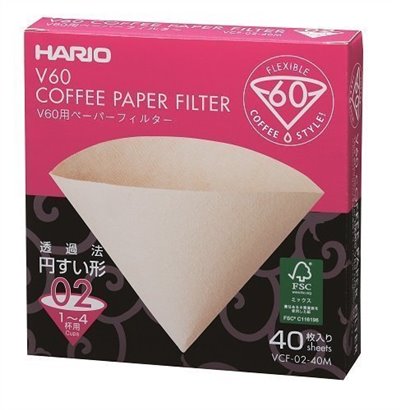 HARIO 濾紙 VCF-02-40M V60 手沖式錐型無漂白濾紙 1-4人份 40入/盒